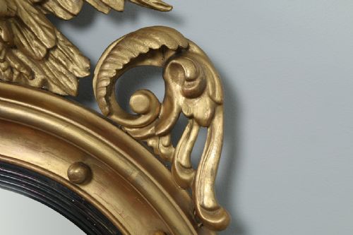 fig 7. Antique English Georgian Regency Carved Gilt Wood Eagle Convex Butlers Round Wall Mirror (Circa 1820)