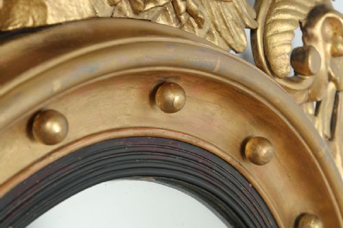 fig 8. Antique English Georgian Regency Carved Gilt Wood Eagle Convex Butlers Round Wall Mirror (Circa 1820)