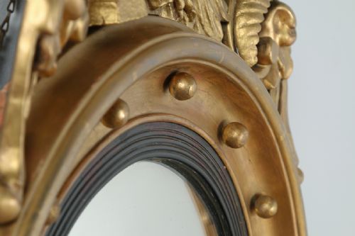 fig 9. Antique English Georgian Regency Carved Gilt Wood Eagle Convex Butlers Round Wall Mirror (Circa 1820)