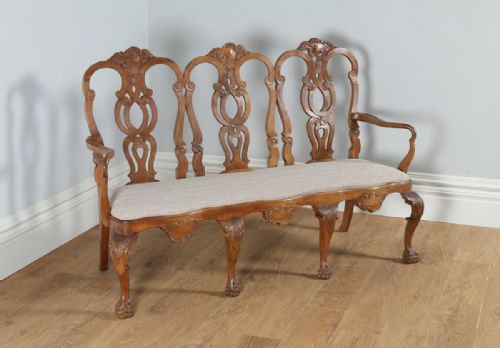 Chippendale Style Walnut Upholstered Settle Couch Bench (Circa 1920)