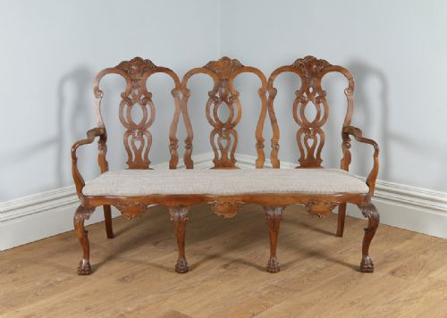 fig 1. Chippendale Style Walnut Upholstered Settle Couch Bench (Circa 1920)