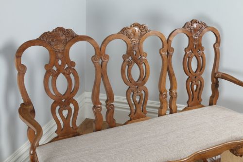 fig 2. Chippendale Style Walnut Upholstered Settle Couch Bench (Circa 1920)