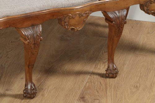 fig 7. Chippendale Style Walnut Upholstered Settle Couch Bench (Circa 1920)