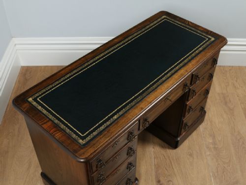 fig 1. 4ft Victorian Arts & Crafts Oak & Leather Pedestal Office Desk (Circa 1890)