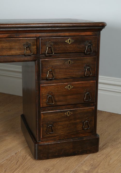 fig 3. 4ft Victorian Arts & Crafts Oak & Leather Pedestal Office Desk (Circa 1890)