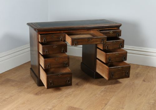 fig 7. 4ft Victorian Arts & Crafts Oak & Leather Pedestal Office Desk (Circa 1890)