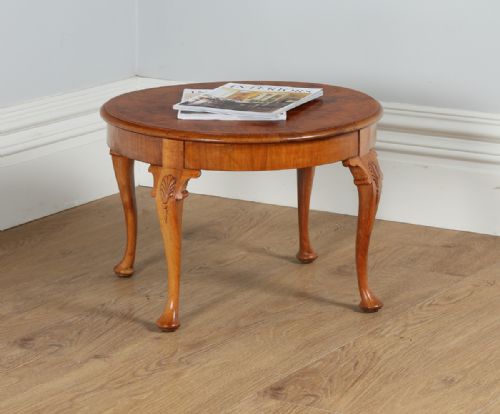 Queen Anne Style Burr Walnut Circular Round Coffee Magazine Table (Circa 1920)
