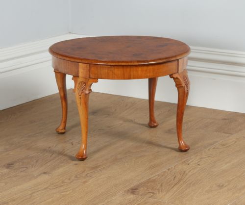 fig 1. Queen Anne Style Burr Walnut Circular Round Coffee Magazine Table (Circa 1920)