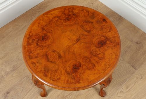 fig 6. Queen Anne Style Burr Walnut Circular Round Coffee Magazine Table (Circa 1920)