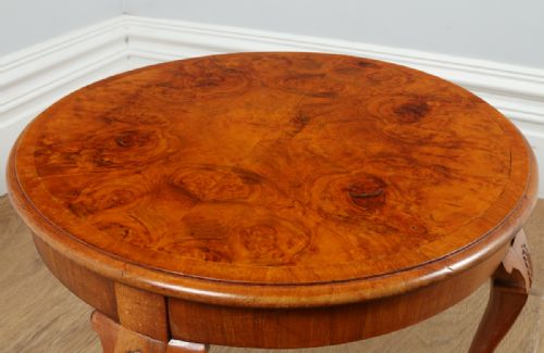 fig 7. Queen Anne Style Burr Walnut Circular Round Coffee Magazine Table (Circa 1920)