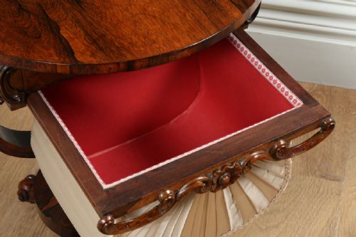 fig 9. William IV Ladies Rosewood Circular Sewing Box Work Table (Circa 1840)