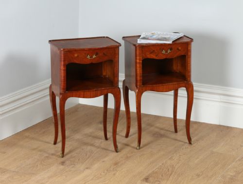 Pair of French Louis XVI Tulipwood, Kingwood & Marquetry Serpentine Bedside Night Stands Chests Cabinets Tables (Circa 1900)