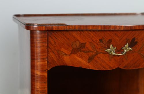 fig 4. Pair of French Louis XVI Tulipwood, Kingwood & Marquetry Serpentine Bedside Night Stands Chests Cabinets Tables (Circa 1900)