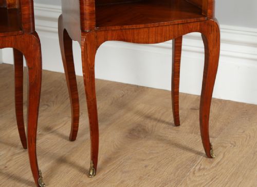 fig 6. Pair of French Louis XVI Tulipwood, Kingwood & Marquetry Serpentine Bedside Night Stands Chests Cabinets Tables (Circa 1900)