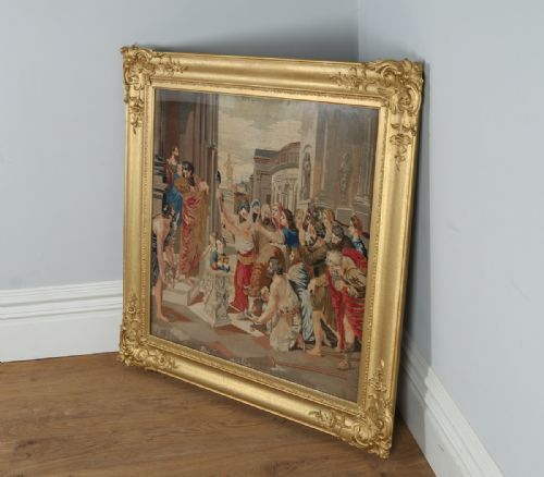 fig 1. Antique Victorian English Needlework Berlin Tapestry Picture In Carved Floral Gilt Wood Gesso Frame (Circa 1860)