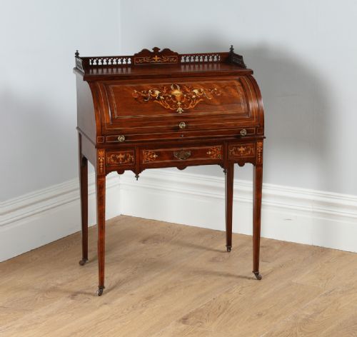Edwardian Ladies Rosewood & Leather Cylinder Roll-top Office Writing Table / Desk by Ray & Miles of Liverpool (Circa 1910)