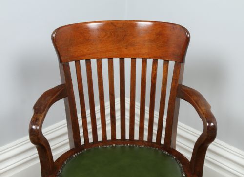 fig 1. Edwardian Oak & Green Leather Revolving Hillcrest Office Desk Chair (Circa 1910)