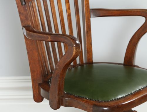 fig 3. Edwardian Oak & Green Leather Revolving Hillcrest Office Desk Chair (Circa 1910)