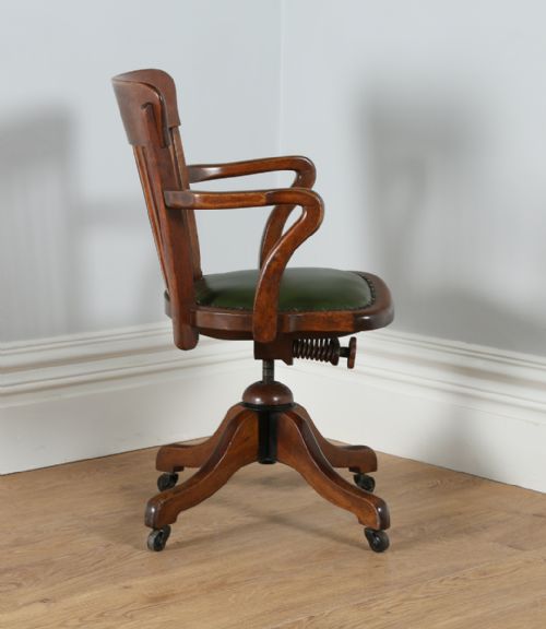 fig 8. Edwardian Oak & Green Leather Revolving Hillcrest Office Desk Chair (Circa 1910)