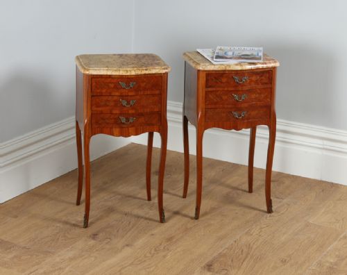 Pair of French Louis XVI Tulipwood, Kingwood & Marquetry Serpentine Bedside Cabinets / Chests / Cupboards / Night Stands / Tables (Circa 1900)