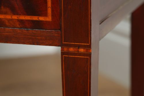fig 5. Edwardian Ladies Inlaid Mahogany & Leather Bow Front Marquetry Maples Writing Table Office Desk (Circa 1901 - 1910)