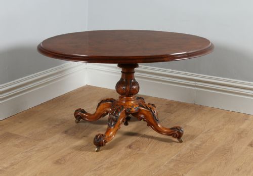 fig 1. Victorian Burr Walnut Inlaid Marquetry Tilt Top Oval Breakfast Loo Kitchen Dining Centre Table (Circa 1860)