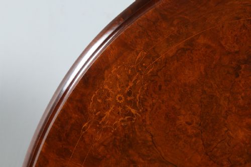fig 2. Victorian Burr Walnut Inlaid Marquetry Tilt Top Oval Breakfast Loo Kitchen Dining Centre Table (Circa 1860)