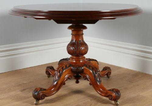 fig 5. Victorian Burr Walnut Inlaid Marquetry Tilt Top Oval Breakfast Loo Kitchen Dining Centre Table (Circa 1860)
