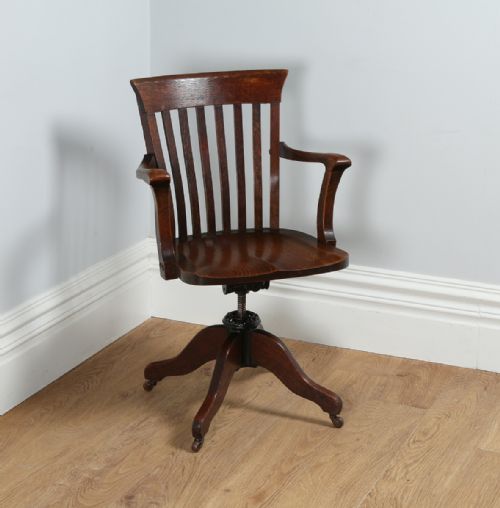 Edwardian Oak Revolving Office Desk Library Chair (Circa 1910)