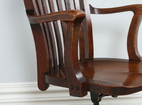 fig 5. Edwardian Oak Revolving Office Desk Library Chair (Circa 1910)