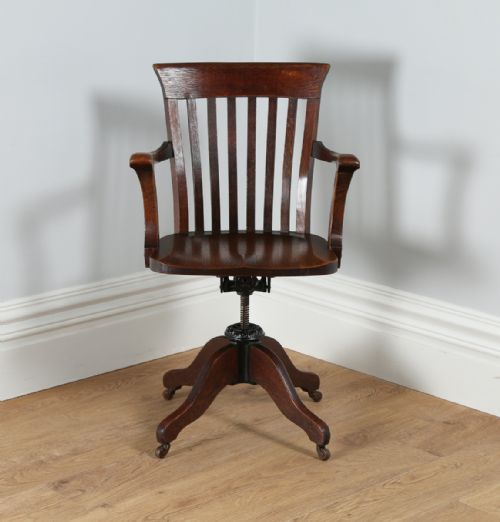 fig 10. Edwardian Oak Revolving Office Desk Library Chair (Circa 1910)