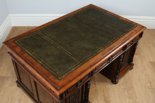 fig 2. French 5ft 2” Oak & Leather Carved Double Sided Partners Pedestal Office Writing Desk (Circa 1850)