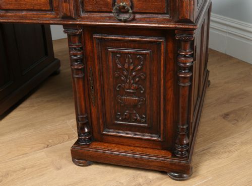 fig 5. French 5ft 2” Oak & Leather Carved Double Sided Partners Pedestal Office Writing Desk (Circa 1850)