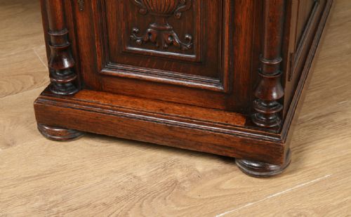 fig 6. French 5ft 2” Oak & Leather Carved Double Sided Partners Pedestal Office Writing Desk (Circa 1850)