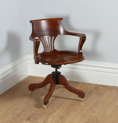 Victorian Oak Revolving Office Desk Library Captains Chair by Shannon Company of London (Circa 1890)