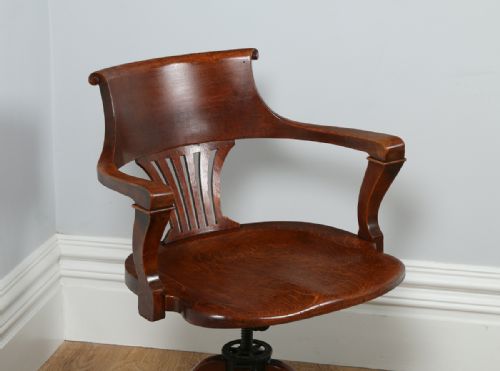fig 1. Victorian Oak Revolving Office Desk Library Captains Chair by Shannon Company of London (Circa 1890)