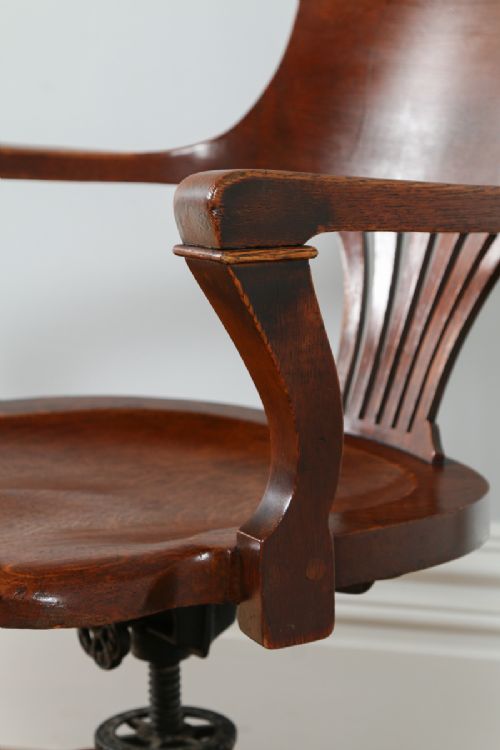 fig 5. Victorian Oak Revolving Office Desk Library Captains Chair by Shannon Company of London (Circa 1890)