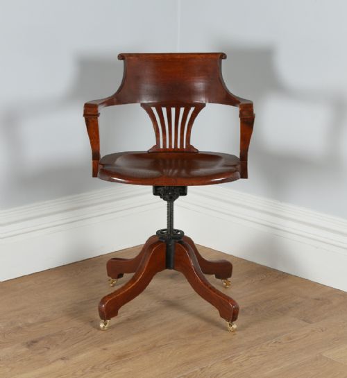 fig 9. Victorian Oak Revolving Office Desk Library Captains Chair by Shannon Company of London (Circa 1890)