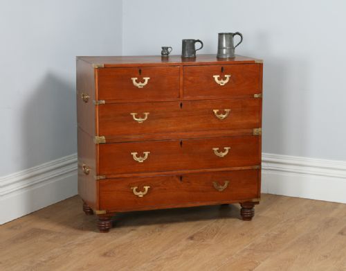 Victorian Colonial Teak & Brass Military Officer’s Campaign Chest of Drawers (Circa 1850)