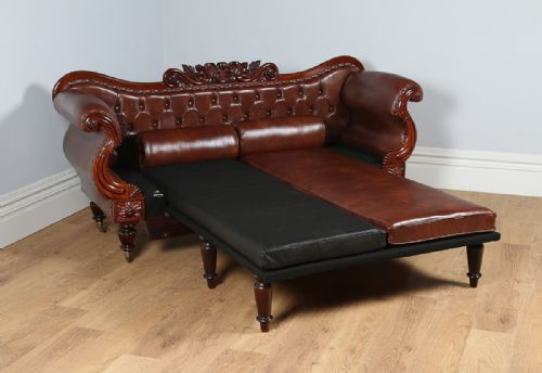 fig 1. William IV Metamorphic Mahogany & Leather Doubled Ended Couch Sofa Settee Bed (Circa 1830)