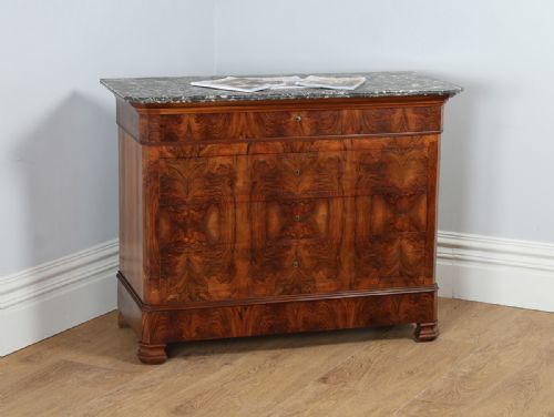 French Empire Figured Walnut & Marble Top Bedroom Chest of Drawers/ Commode (Circa 1860)