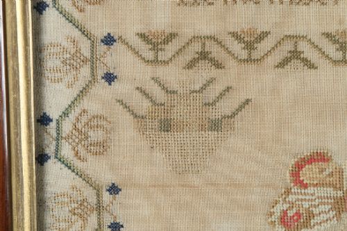 fig 5. Victorian English Child’s Embroidered Needlework Tapestry Sampler Picture In Rosewood Frame (Circa 1848)