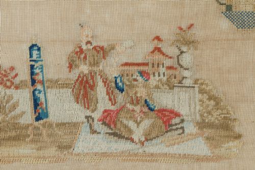 fig 8. Victorian English Child’s Embroidered Needlework Tapestry Sampler Picture In Rosewood Frame (Circa 1848)