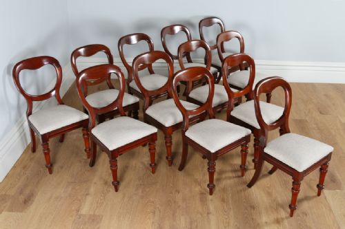 fig 1. Victorian Set of 12 Twelve Mahogany Balloon Back Upholstered Dining Chairs (Circa 1860)