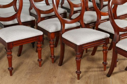 fig 3. Victorian Set of 12 Twelve Mahogany Balloon Back Upholstered Dining Chairs (Circa 1860)