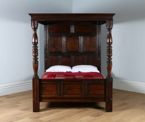 Victorian Charles II Style King Size Oak Full Tester Four Poster Bed (Circa 1880)