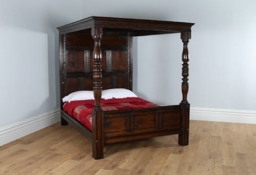fig 1. Victorian Charles II Style King Size Oak Full Tester Four Poster Bed (Circa 1880)