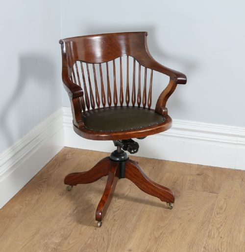 Victorian Mahogany Revolving Office Desk Library Captains Leather Chair (Circa 1880)