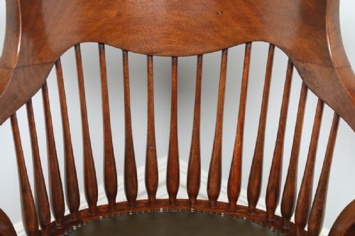 fig 3. Victorian Mahogany Revolving Office Desk Library Captains Leather Chair (Circa 1880)