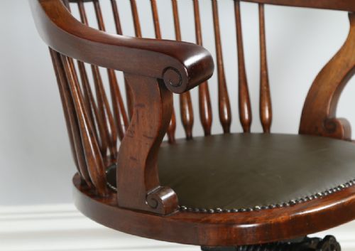 fig 4. Victorian Mahogany Revolving Office Desk Library Captains Leather Chair (Circa 1880)